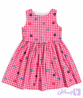 کد ۱ : پیراهن دخترانه حلقه ای چهارخونه گلدار سرخابی نخی وارداتی از برند bluezoo خنک و سبک