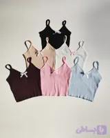 کراپ تاپ بندی یقه دلبری پاپیون دار - Sweetheart-neck strap crop top with a bow