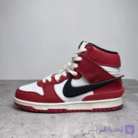 کتونی نایک آمبوش زنانه ساق دار مدل dunk high x Ambush رنگ سفید قرمز مشکی (شیکاگو)