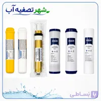 پکیج کامل فیلترهای ۶ مرحله‌ای تصفیه آب A (آکوا + ممبران تایوان 50گالن + کلین‌پیور)