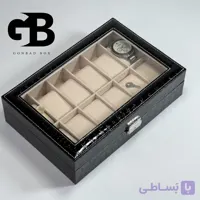 باکس ساعت ۱۲ خانه چرمی پوست ماری مشکی