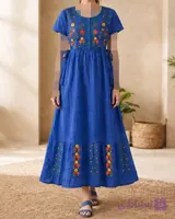 پیراهن زنانه گلدوزی آستین کوتاه هندی SH7636
