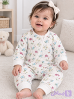 سرهمی نوزادی دخترانه طرح گل‌دار به همراه پیشبند برند baby one