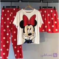 ست سه تیکه تیشرت شلوار شرتک لاکرا فریسایز 36 تا 44