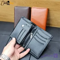 کیف پول جیبی چرم طبیعی گاوی دوخت تمیز با جای اسکناس و جاکارتی
