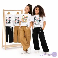 کراپ و شلوار دخترانه (جنس تیشرت پنبه لاکرا دار و شلوار لینن) LITTLE