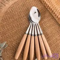 قاشق استیل ۶ عددی دسته بامبو