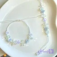 ست فونچارم و دستبند پینترستی وایب دریا اقیانوس ستاره ماهی شکوفه با سنگ مورگانیت و اوپالین اصل