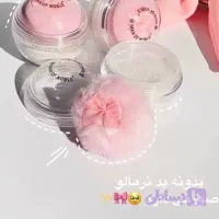 پودر فیکس پودر بیک فید کننده ارایش دارای پد پشمی پرنسسی پاپیونی سایز مینی کوچک تثبیت کننده ارایش مات و مخملی