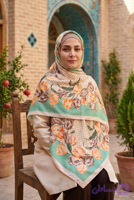روسری ابریشم توییل طرح گل سبز