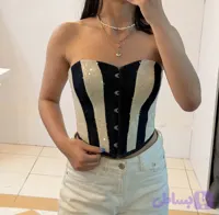 کرست زنانه LYRA WEAR ترکیب پارچه جین و فوتر با کاپ و فنر