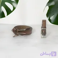 کمربند مردانه چرم مصنوعی قهوه ای مدل دور دوخت کلاسیک (کد K3DF6)