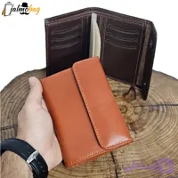 کیف پول و جامدارکی مردانه چرم اصل گاوی دو دکمه با 18 جاکارتی (کد TQGM6)