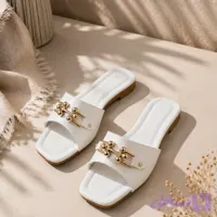 صندل زنانه مینیمال سفید رنگ تخت و راحتی تابستانی (کد 5SQZ0)