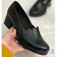 کفش پاشنهدار زنانه چرم مصنوعی مشکی مدل دل آرا (کد QZ8RO)