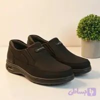 کفش طبی مردانه چرم کوبا مشکی مدل آرامش کلاسیک (کد O26UL)