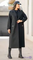 مانتو بلند بزایاق یقه E جیب V  زنانه کد 129