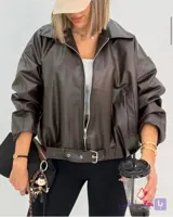 کت چرم باکسی وارداتی زنانه مشکی و قهوه ای کد 167