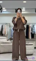 ست پلوشرت و شلوار قهوه ای زنانه کد148