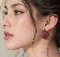 گوشواره زنانه رزینی نیمه‌حلقه‌ای زرشکی کد ER29