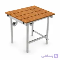 صندلی حمام تاشو دیواری پایه‌ دار استیل و چوب