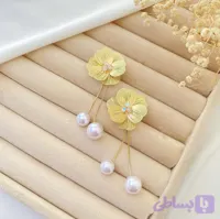 گوشواره گلدار طلایی آویزدارمرواریدی