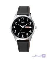 ساعت مچی کیواندکیو مردانه چرمی دوتقویم صفحه مشکی  مدل    C32A-008PY