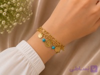 دستبند سه لاين سكه  اي  رنگ  طلايي و  نقره ي