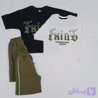 ست تیشرت شلوارک اسپرت تیشرت نخ پنبه شلوارک دورس مغزی دوزی