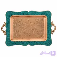 سینی چایخوری فیروزه‌کوبی مدل دسته‌دار پایه‌دار