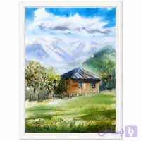 تابلو نقاشی آبرنگ خانه روستایی