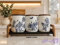پاسماوری گل و پرنده قلم آبی