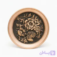 بشقاب برنجی قلم زنی سیاه قلم سایز ۱۵×۱۵ طرح گل