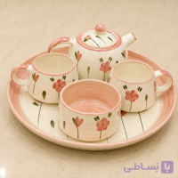 ست چای‌خوری دو نفره بدنه لاستر با نقاشی کار دست | طرح گل گلبهی