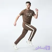 ست تیشرت و شلوار مردانه پارچه مولینه درجه یک کرم شکلاتی کنف دوزی شده