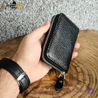 جاکارتی زیپدار چرم طبیعی گاوی مناسب آقایان و خانمها ابعاد 11 در 7 سانتیمتر