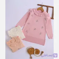بلوز پاییزه دخترانه تونیک بافت طرح گلدار سایز 2 تا 6 سال