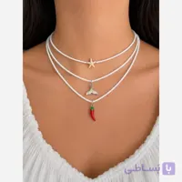 گردنبند منجوقی دخترانه مدل فلفل پلاستیکی با پلاک فلزی
