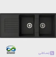 سینک گرانیتی دو لگنه توکار مشکی رگه سفید همراه با اتصالات زیراب کامل
