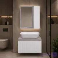 روشویی کابینتی سایز ۴۰ در ۶۰ ست کامل با سنگ گاتریا وآینه و باکس مدل z42بامبو سفید بتنی