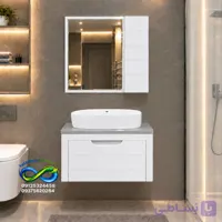 روشویی کابینتی 40 در 60 ست کامل با سنگ گاتریا لترون سفید طوسی