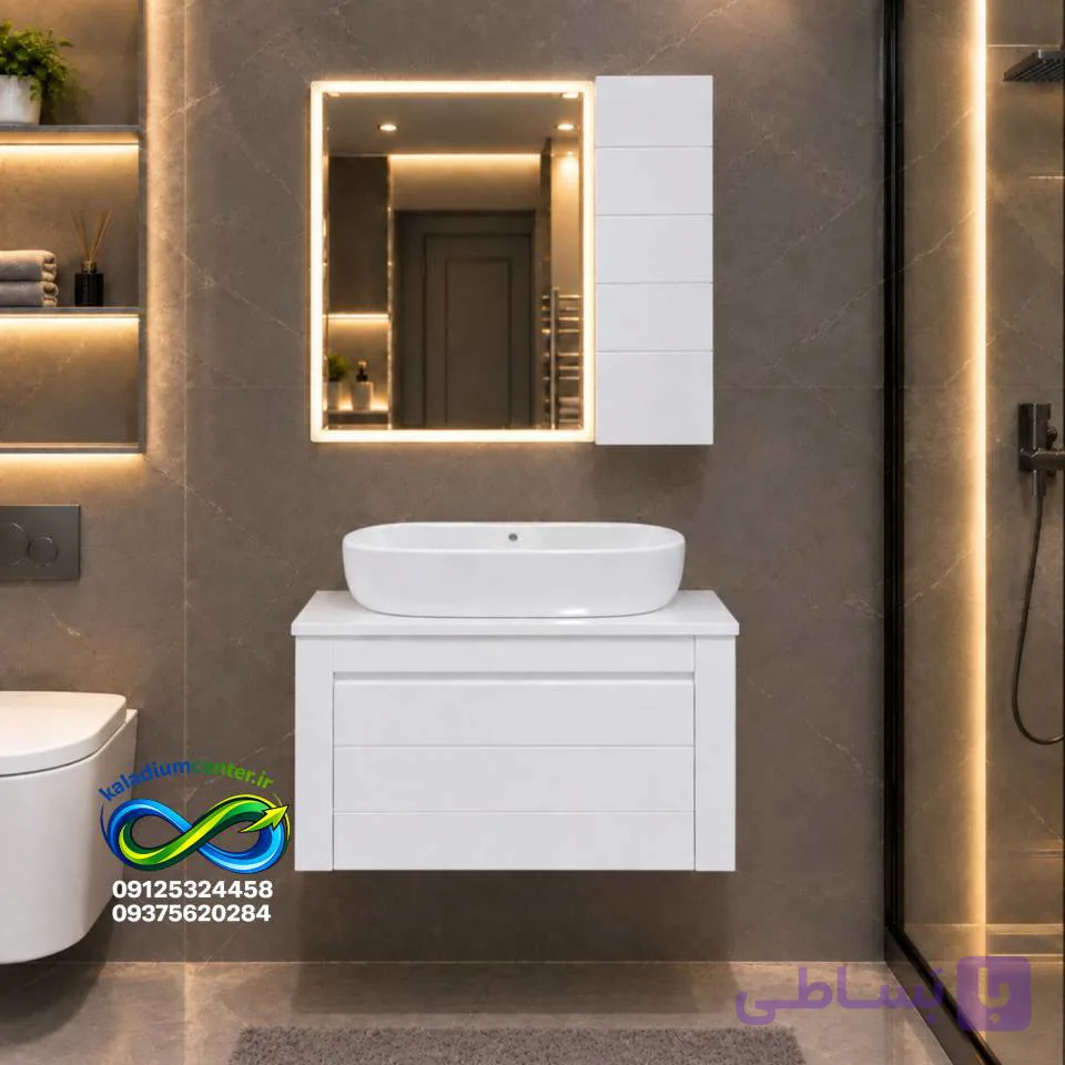 روشویی کابینتی 40 در 60 ست کامل باکاسه گاتریا لاوین تمام سفید