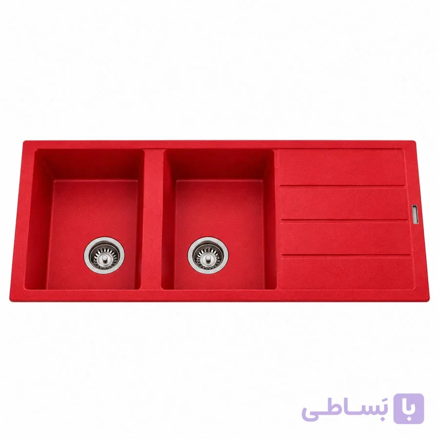 سینک گرانیتی دو لگنه توکار قرمز با اتصالات زیراب کامل