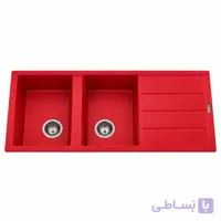 سینک گرانیتی دو لگنه توکار قرمز با اتصالات زیراب کامل