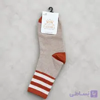 جوراب نیم‌ساق نخی زنانه | پادورا (PADORA) | مدل کرم ملانژ با ساق راه‌راه آجری