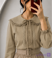 شومیز لینن یقه ب ب پینترستی وارداتی با نوار گیپور