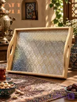 سینی نوستالژی چوب رابر ضدآب با شیشه طرح‌دار