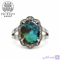 انگشتر رنگ ثابت زنانه نگین فیروزه نیشابور طبیعی کد 1013