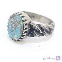 انگشتر مردانه نقره روس نگین فیروزه نیشابور طبیعی کد RMN-1052
