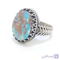 انگشتر مردانه نقره روس نگین فیروزه نیشابور طبیعی کد RMN-1053
